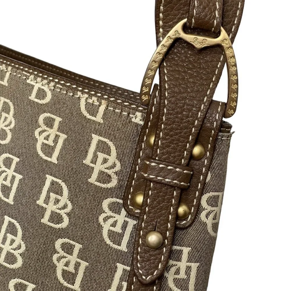 Dooney & Bourke Purse Monogram Canvas Vintage Shoulder Bag Satchel Brown Y2K